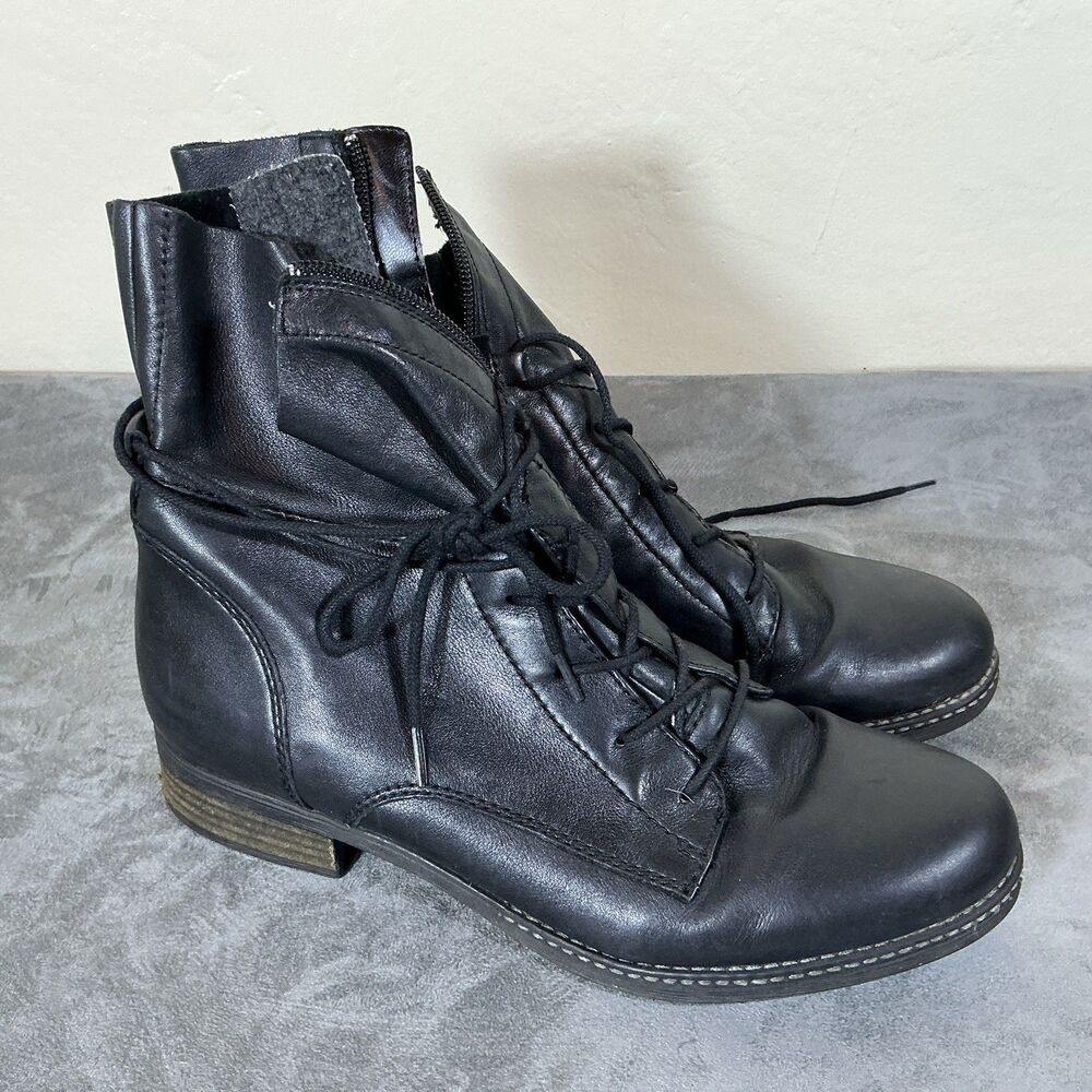 GABOR Combat Boots 9.5 Womens Black Lace Up Zip Witch Goth Punk Leather Eur 7